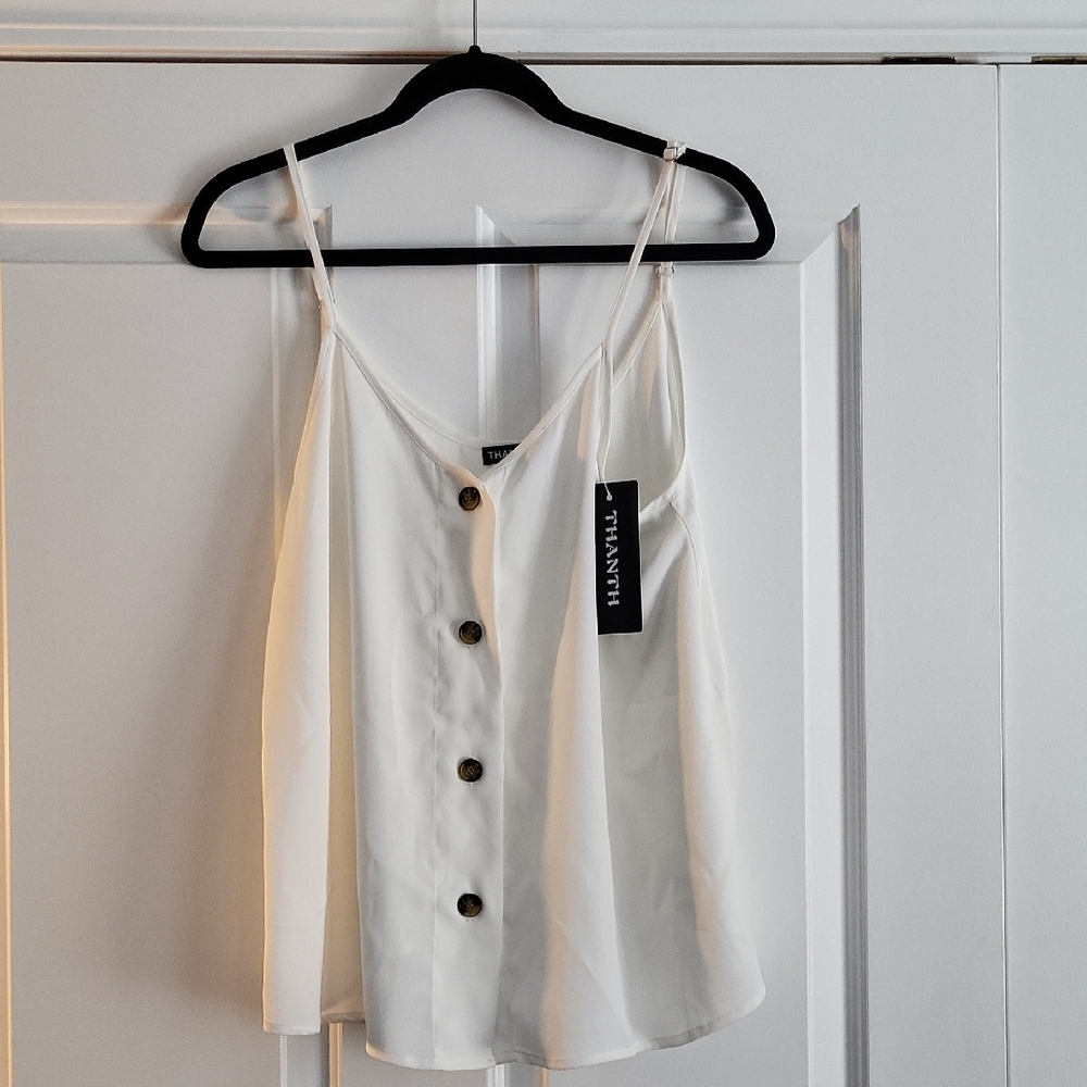 NWT Thanth White Button-Down Women's Top